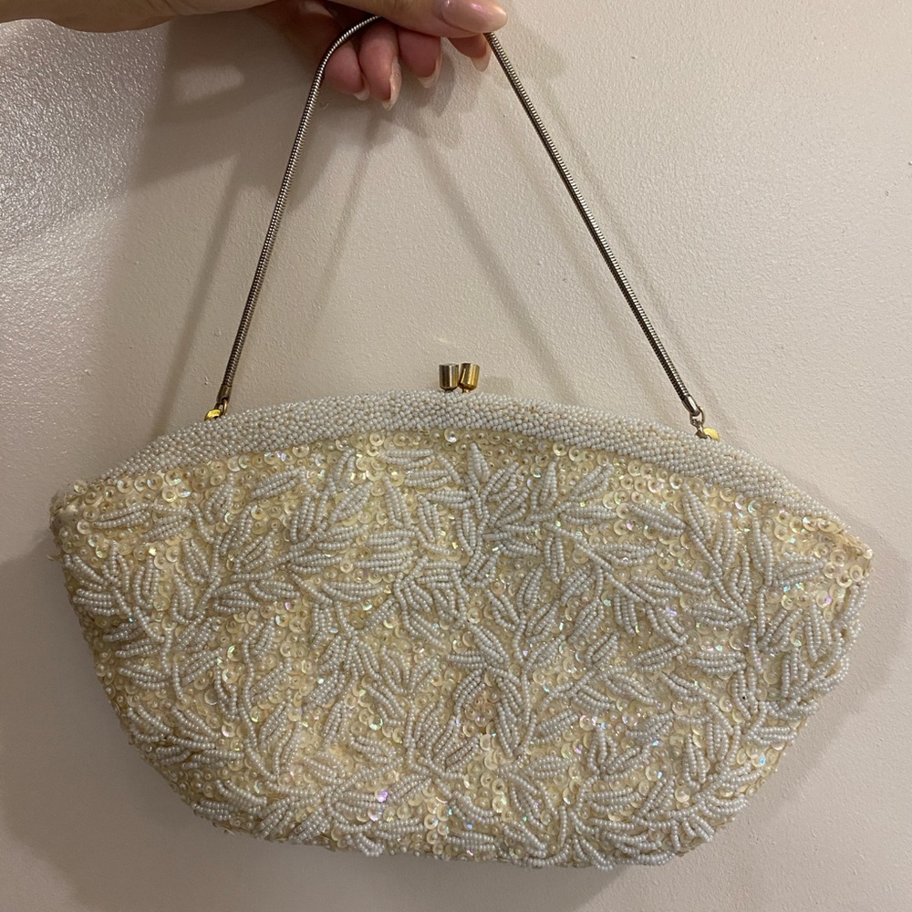 Vintage 1950s 1960s Simpson’s White Beaded Evening Clutch